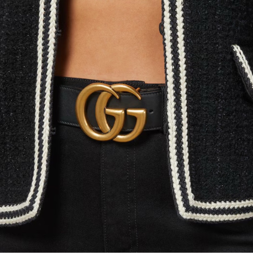 Gucci Black Leather Belt with Gold GG Emblem